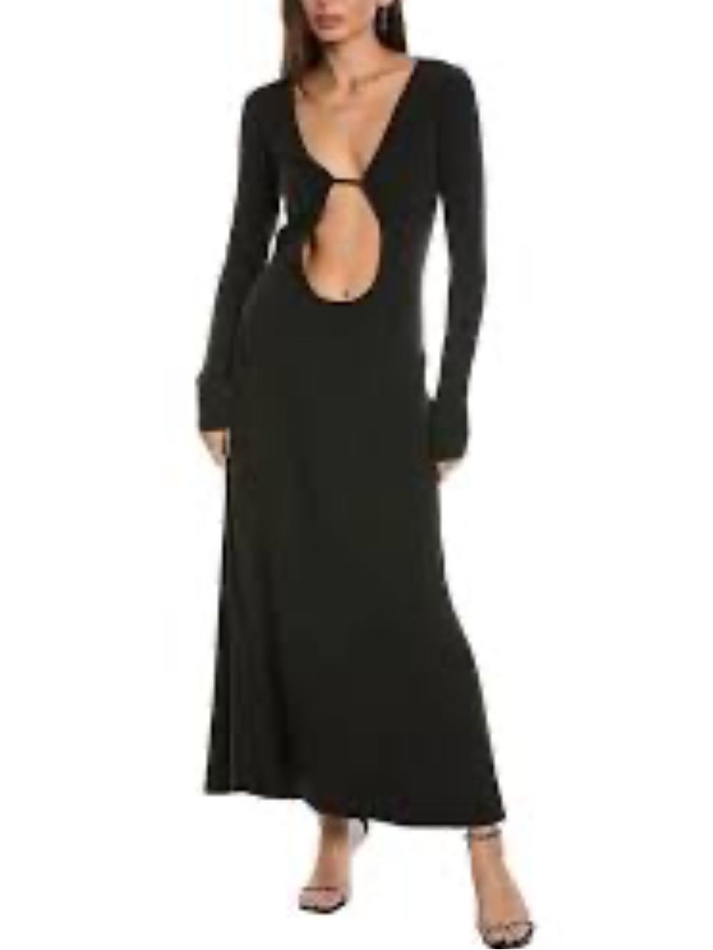 NWT WeWoreWhat Black Maxi Dress Long Sleeve Keyhole Cutout Stretch Size S